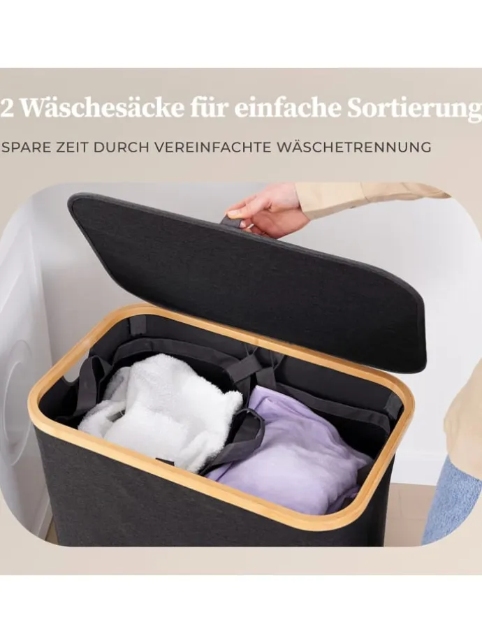 HENNEZ Aufbewahrungskorb "Adrian", 140 l - faltbar - mit Deckel & Bambusrahmen