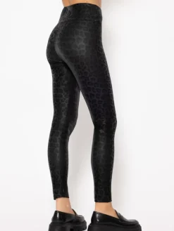 High-Rise Lederleggings mit breitem Bund in Schwarz Gemustert