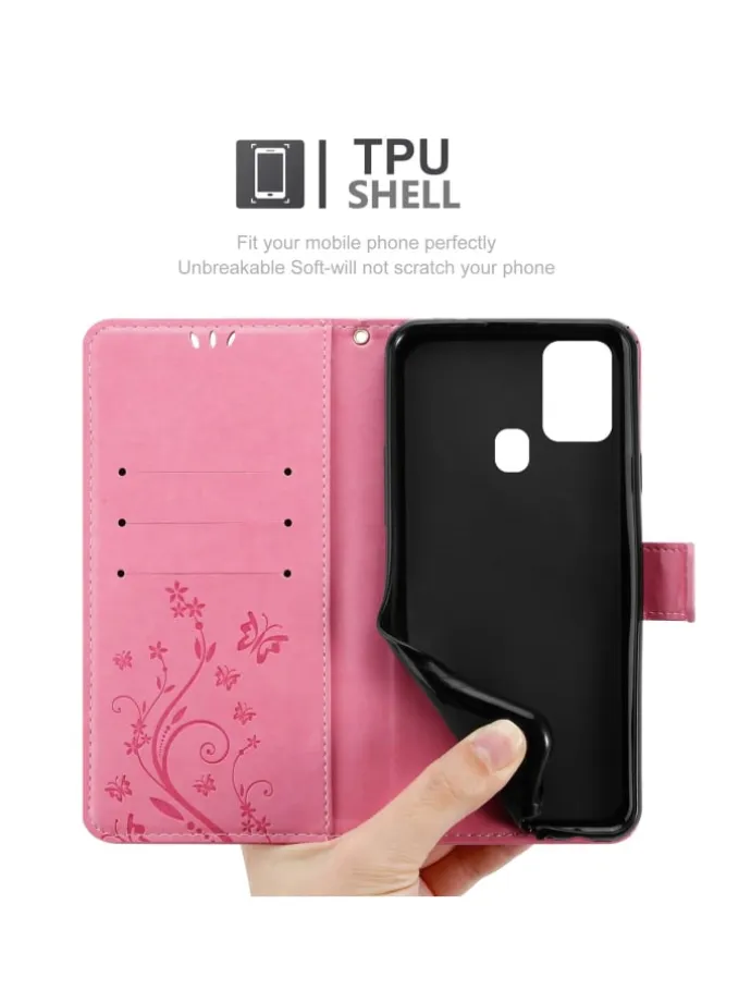 Hülle für Samsung Galaxy A21s Blumen Design in FLORAL ROSA