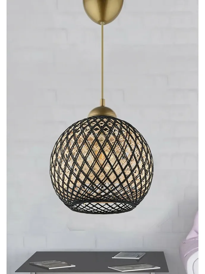 Hängeleuchte in Gold/ Schwarz - (B)22 x (H)54 x (T)20 cm