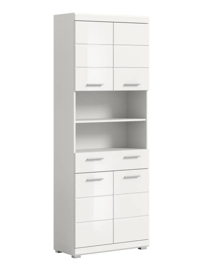 Hochschrank in weiß/weiß hochglanz - (B) 74 x (H) 191 x (T) 31