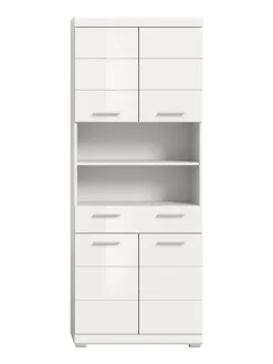 Hochschrank in weiß/weiß hochglanz - (B) 74 x (H) 191 x (T) 31