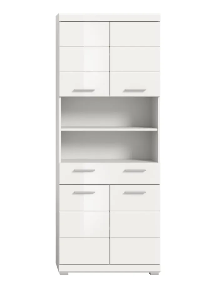 Hochschrank in weiß/weiß hochglanz - (B) 74 x (H) 191 x (T) 31