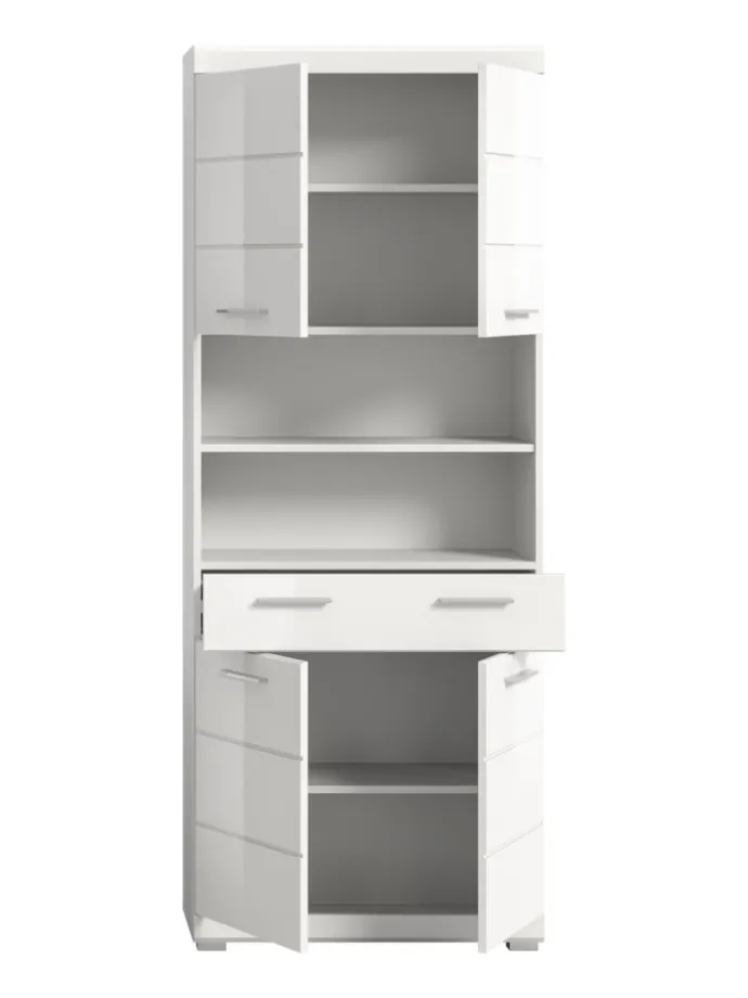 Hochschrank in weiß/weiß hochglanz - (B) 74 x (H) 191 x (T) 31