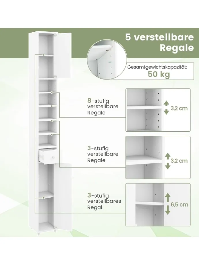 Hochschrank schmal 180 cm in Weiß