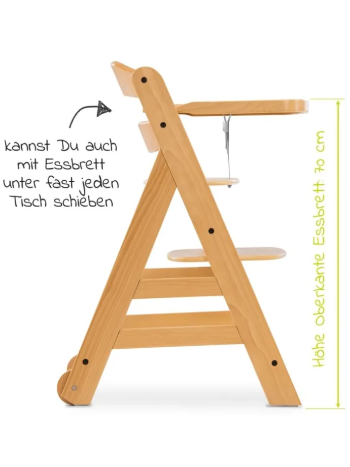 Hochstuhl Alpha Move - mit Essbrett und Rollen in braun