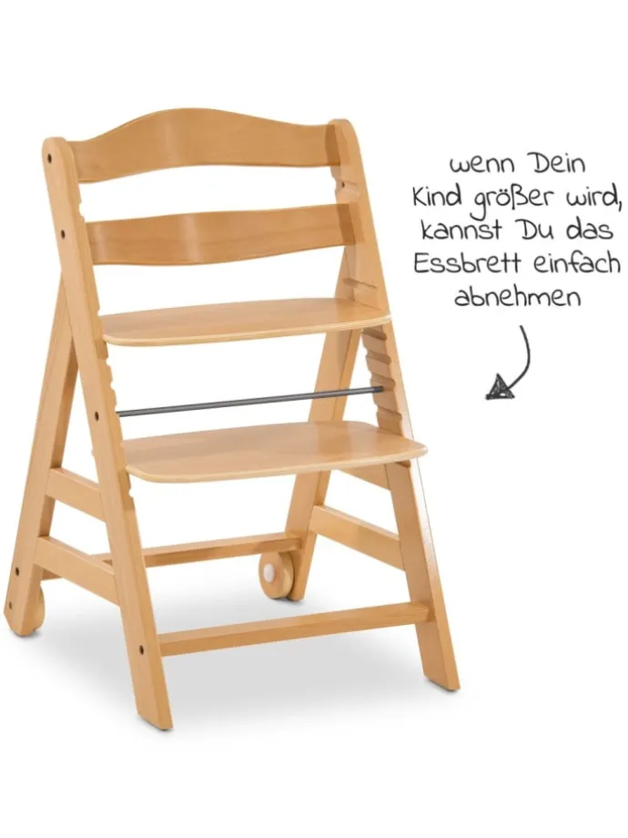 Hochstuhl Alpha Move - mit Essbrett und Rollen in braun