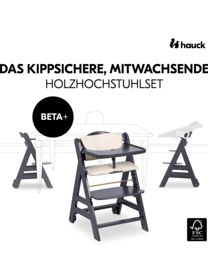 Hochstuhl Beta Plus inkl. Essbrett, Sitzkissen in grau,beige