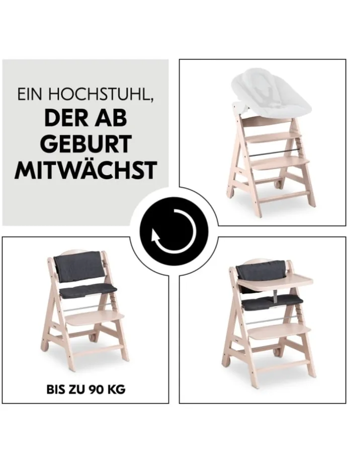 Hochstuhl Beta Plus inkl. Essbrett, Sitzkissen in braun,grau