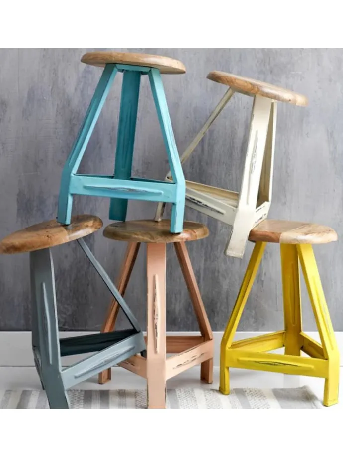 Hocker Metall Holz 32 x 32 cm