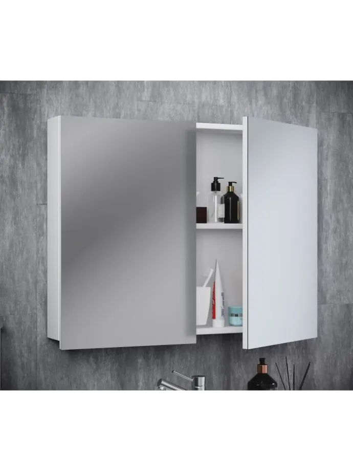 Holz Badmöbel Spiegelschrank Spiegel Badinos 80 cm in Weiß
