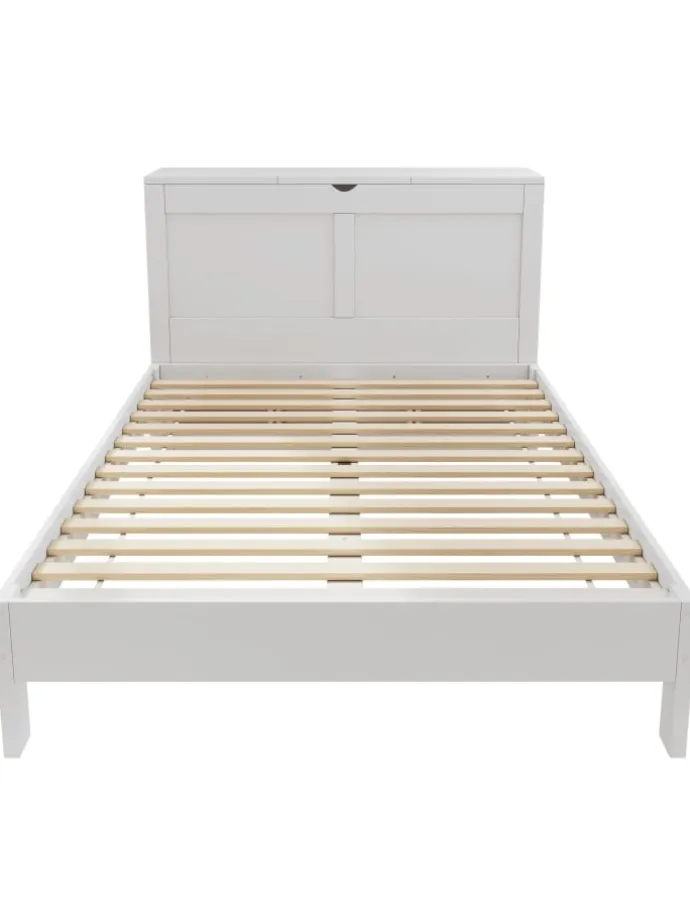 Holzbett Doppelbett mit Lattenrost und Nachttischen 140x200cm in Weiß