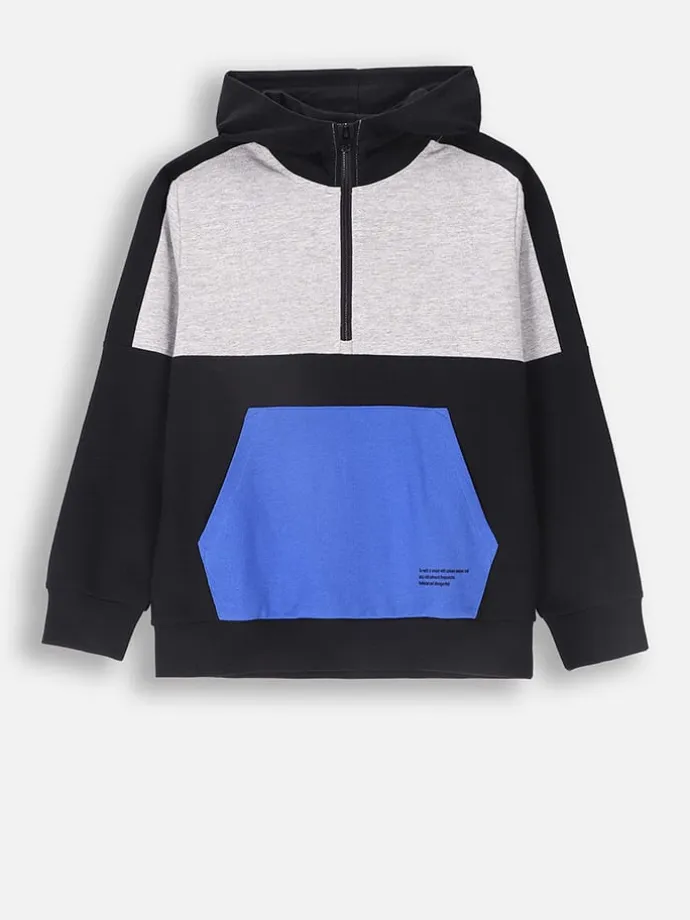 Hoodie in Schwarz/ Grau/ Blau