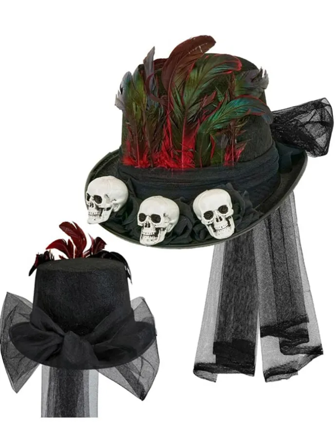 Hut "VOODOO ZYLINDER MIT TOTENKOPF" in Schwarz