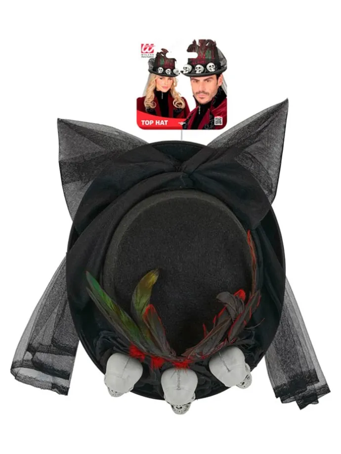 Hut "VOODOO ZYLINDER MIT TOTENKOPF" in Schwarz