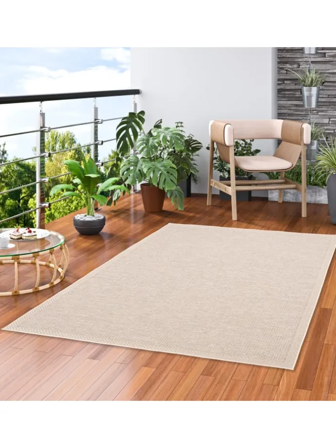 In & Outdoor Teppich Flachgewebe Ottawa Bordüre in Beige