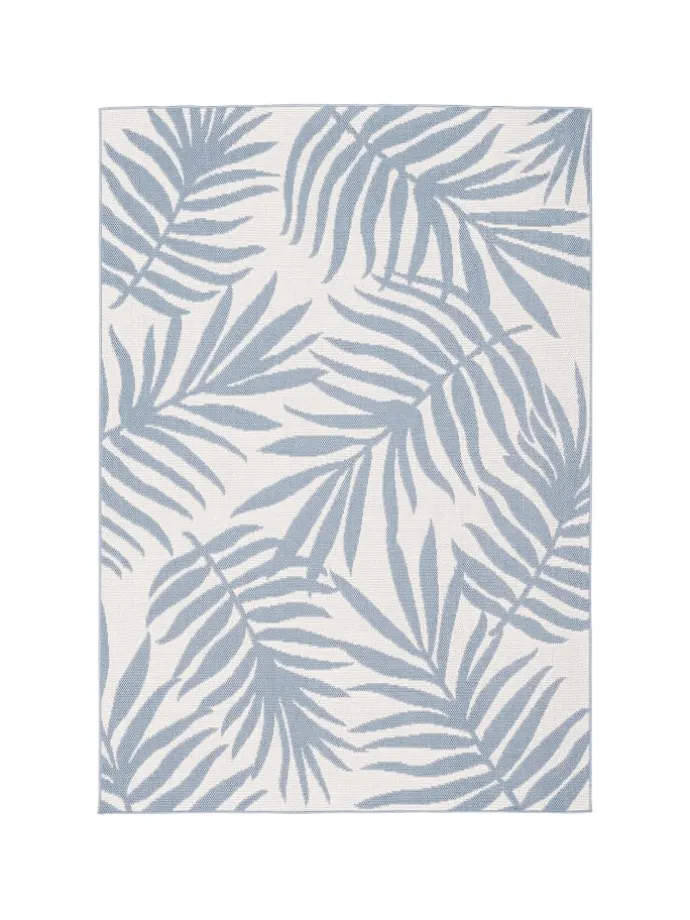 In & Outdoor Teppich Flachgewebe Marbella Blätter in Blau