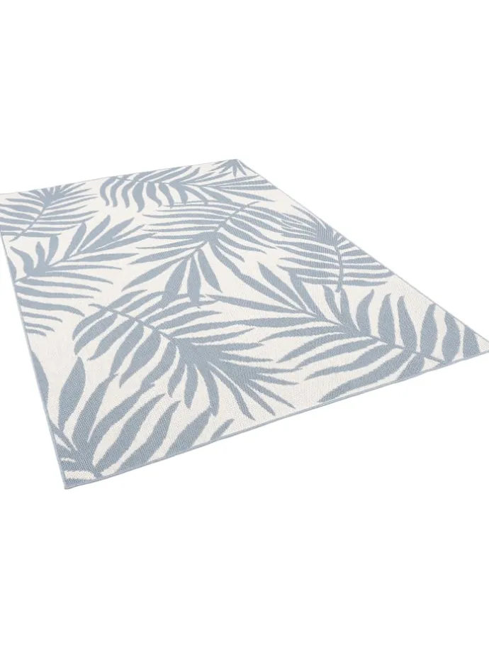 In & Outdoor Teppich Flachgewebe Marbella Blätter in Blau