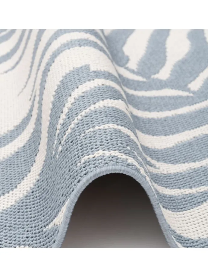 In & Outdoor Teppich Flachgewebe Marbella Blätter in Blau