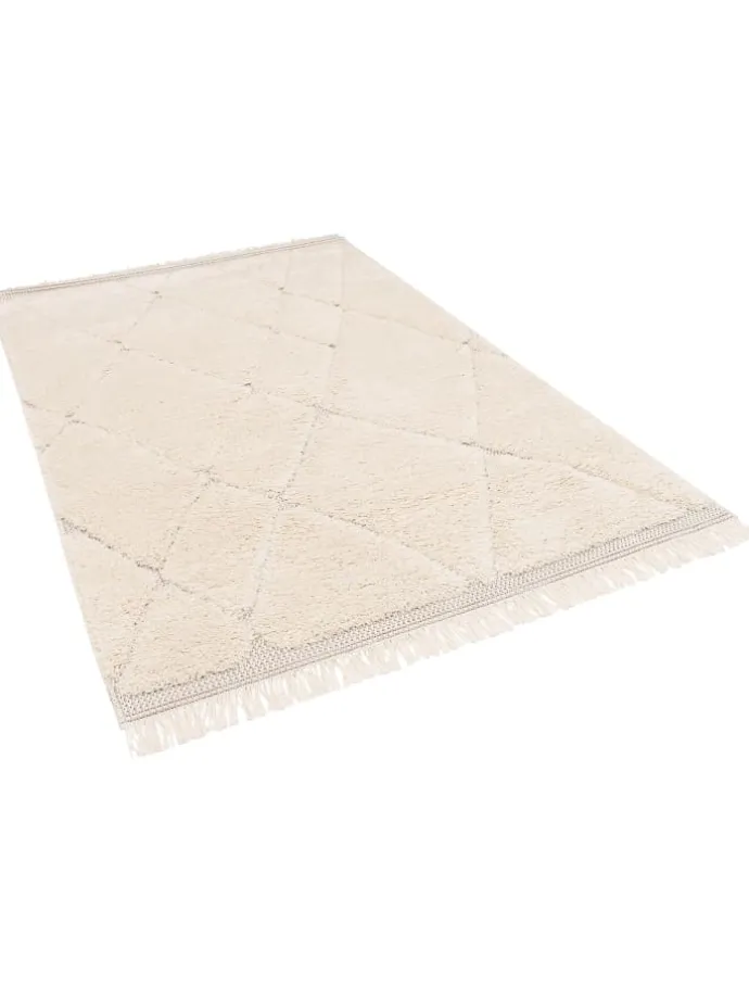 In & Outdoor Teppich Shaggy Sylt Rauten in Creme