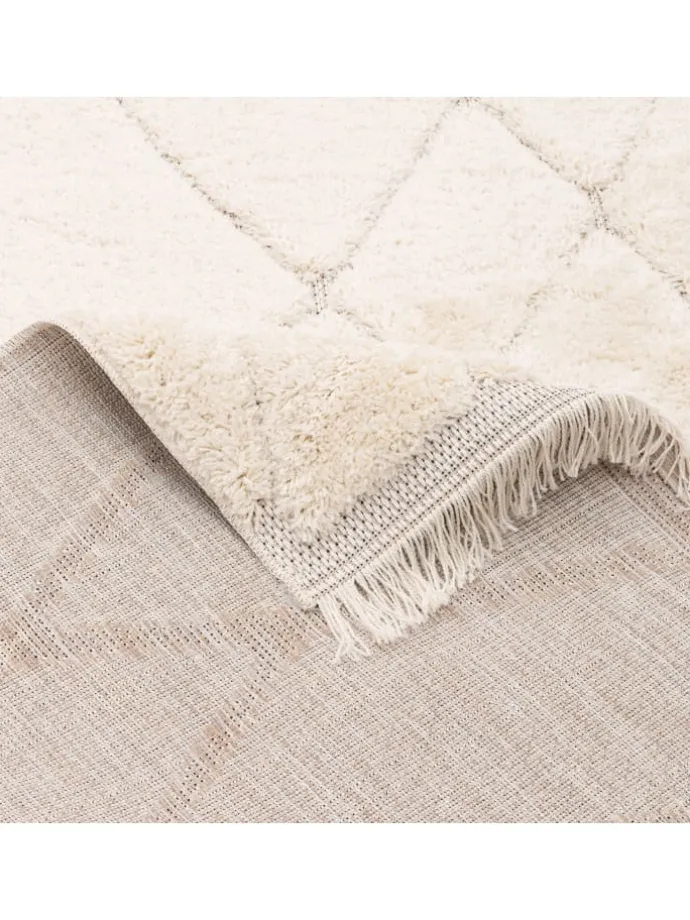 In & Outdoor Teppich Shaggy Sylt Rauten in Creme