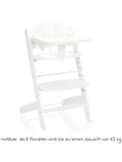 2in1 Hochstuhl Pia mit 5-Punkt-Gurt, abnehmbarem in weiss