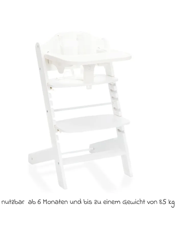 2in1 Hochstuhl Pia mit 5-Punkt-Gurt, abnehmbarem in weiss