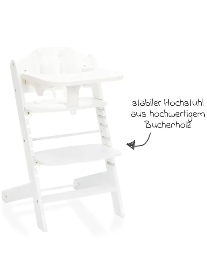 2in1 Hochstuhl Pia mit 5-Punkt-Gurt, abnehmbarem in weiss