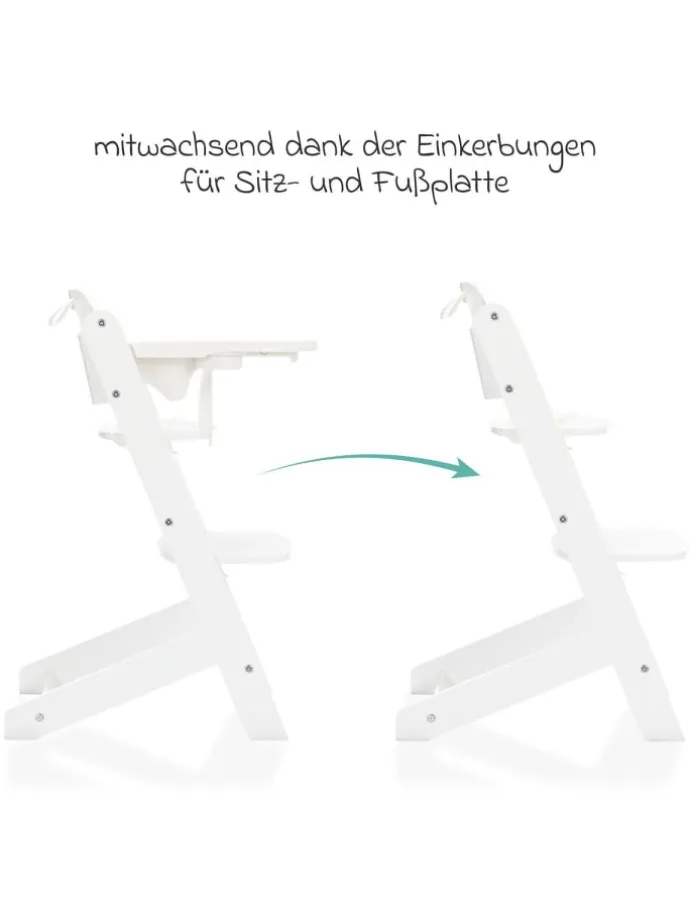 2in1 Hochstuhl Pia mit 5-Punkt-Gurt, abnehmbarem in weiss