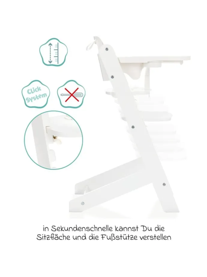 2in1 Hochstuhl Pia mit 5-Punkt-Gurt, abnehmbarem in weiss