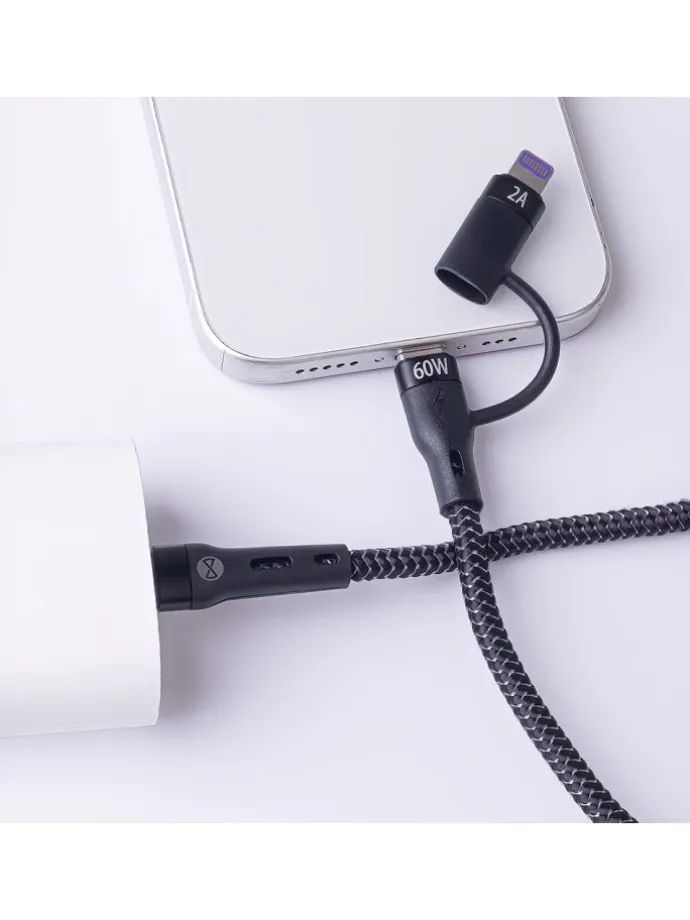 2in1 Kabel USB-C - Lightning + USB-C 1,0m 60W