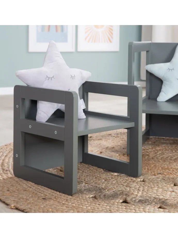 3in1 Kindersitzgruppe Holz, Wendehocker & Bank/Tisch-Kombi, anthrazit