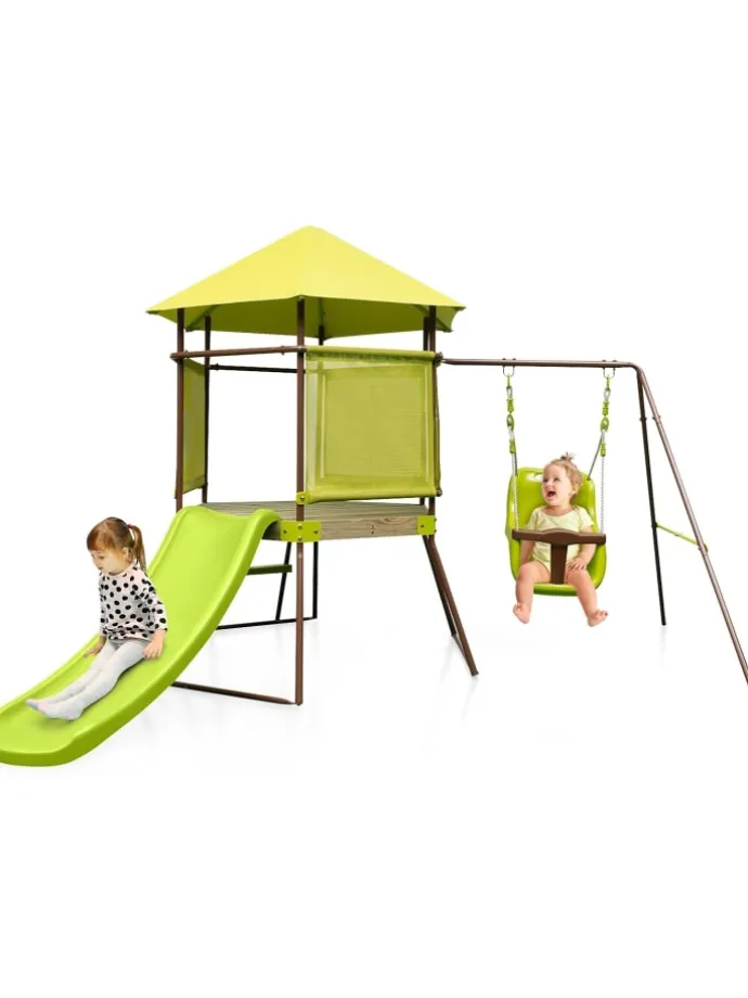 4-in-1 Spielturm Garten 3-7 Jahre in Grün