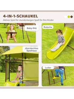 4-in-1 Spielturm Garten 3-7 Jahre in Grün