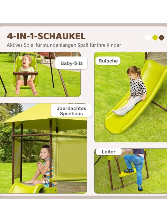 4-in-1 Spielturm Garten 3-7 Jahre in Grün