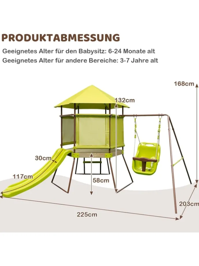 4-in-1 Spielturm Garten 3-7 Jahre in Grün