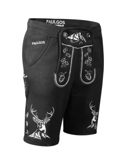 Jogginghose Design Trachten Lederhose Bermuda Shorts Kurz JOK4 in Schwarz
