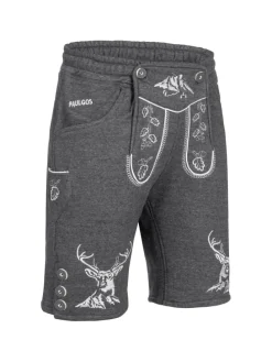 Jogginghose Design Trachten Lederhose Bermuda Shorts Kurz JOK4 in Dunkelgrau