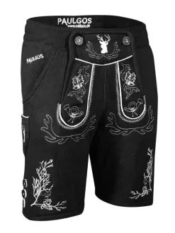 Jogginghose Design Trachten Lederhose Bermuda Shorts Kurz JOK3 in Schwarz