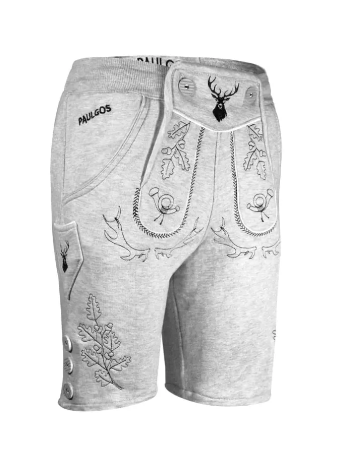 Jogginghose Design Trachten Lederhose Bermuda Shorts Kurz JOK5 in Hellgrau