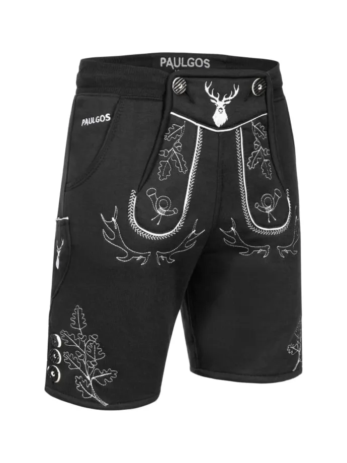 Jogginghose Design Trachten Lederhose Bermuda Shorts Kurz JOK5 in Schwarz