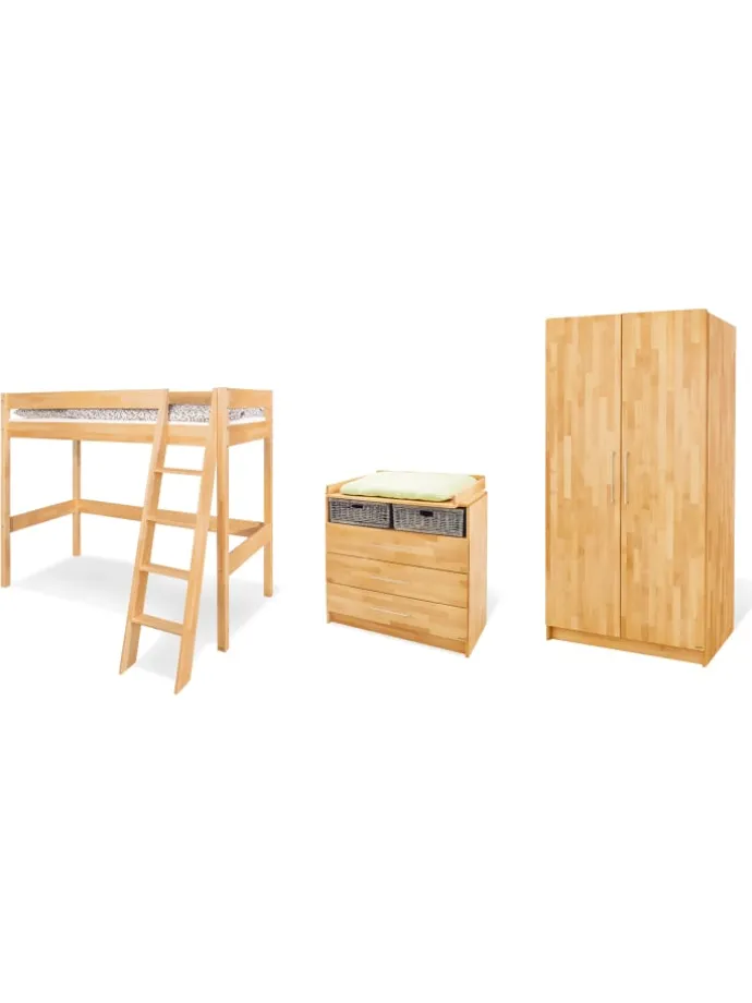 Jugendzimmer-Set Natura breit mit Hochbett, 3-tlg.