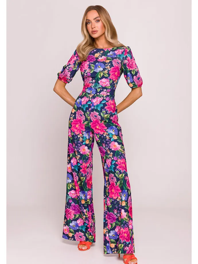 Jumpsuit in Dunkelblau/ Pink