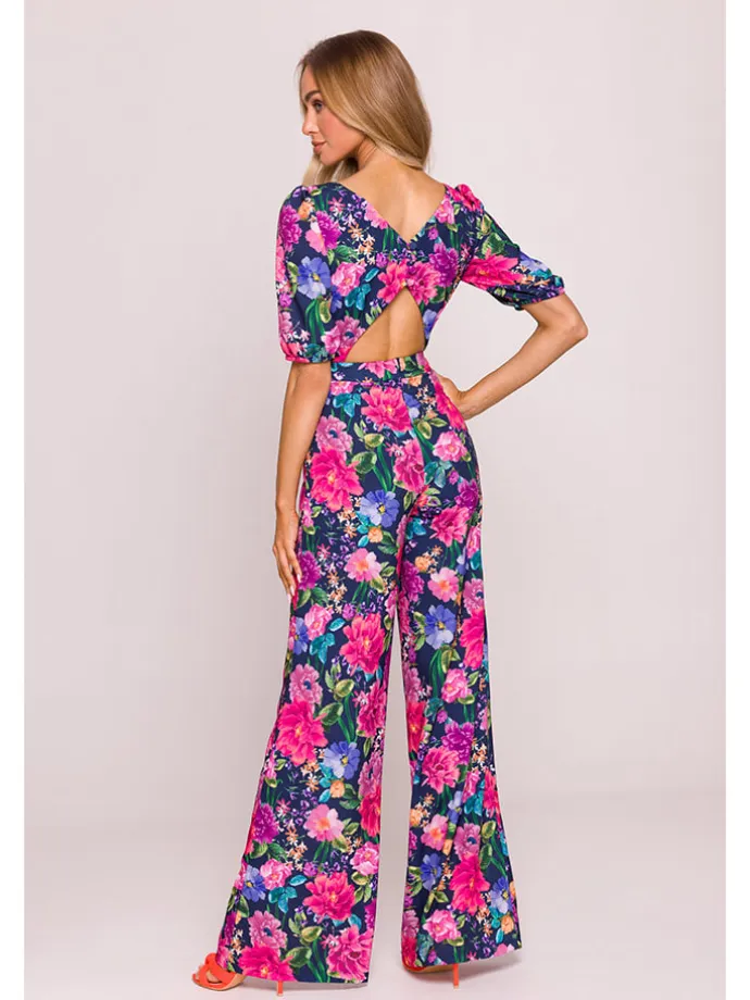 Jumpsuit in Dunkelblau/ Pink