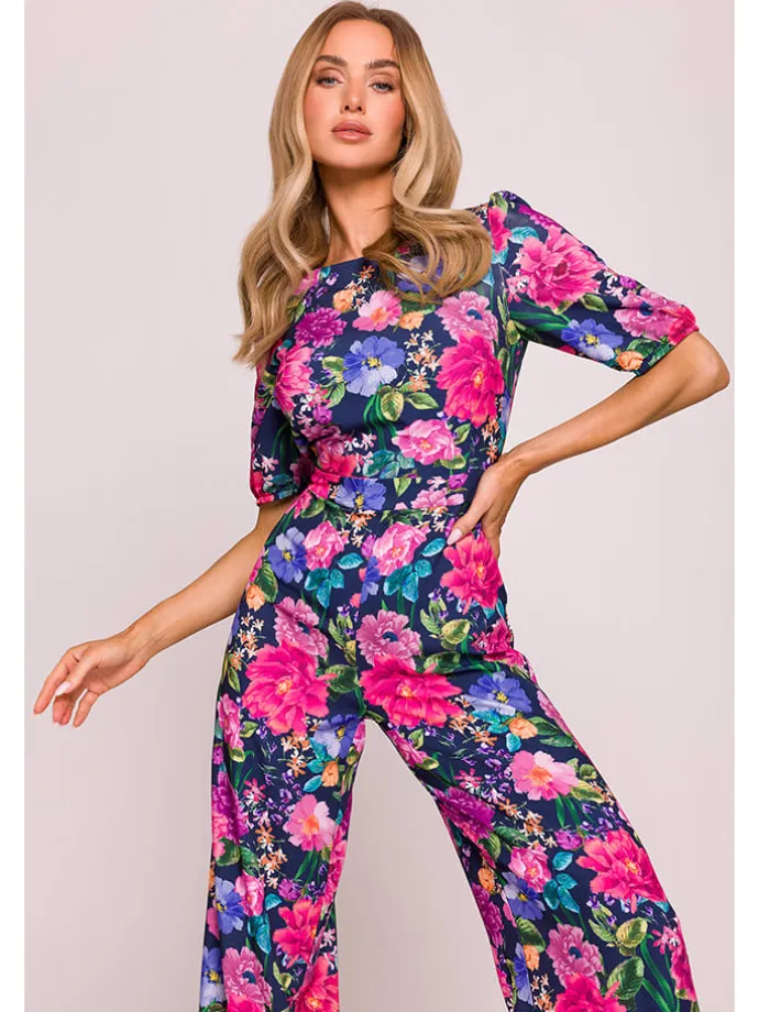 Jumpsuit in Dunkelblau/ Pink