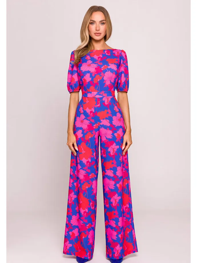 Jumpsuit in Dunkelblau/ Pink