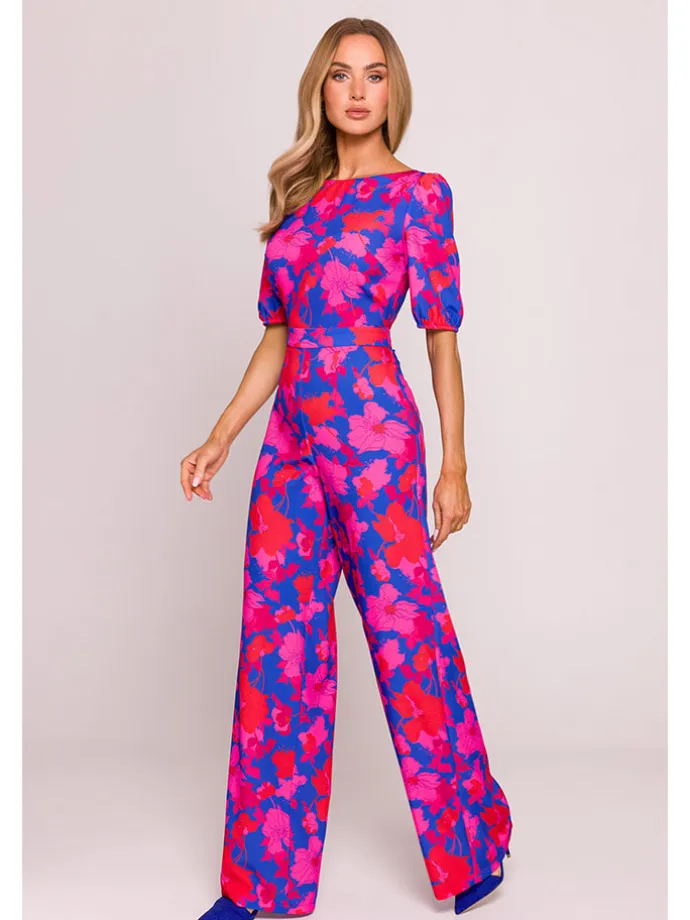 Jumpsuit in Dunkelblau/ Pink