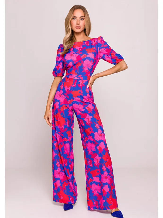 Jumpsuit in Dunkelblau/ Pink