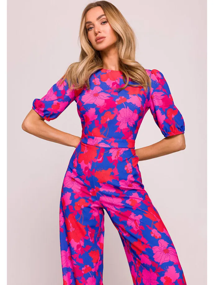 Jumpsuit in Dunkelblau/ Pink