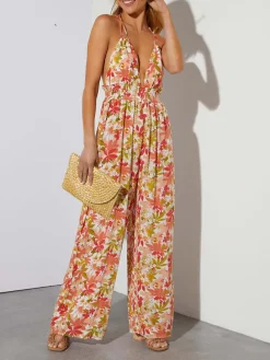 Jumpsuit in Rot/ Creme/ Grün
